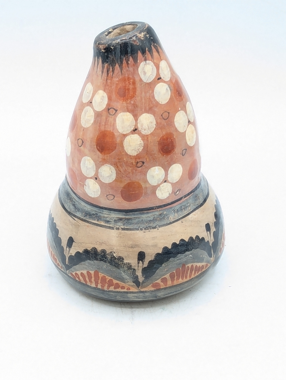 Vintage Tonala Mexico Pottery Gourd Vase Signed Muñoz Folk Art Burnished Clay 5"